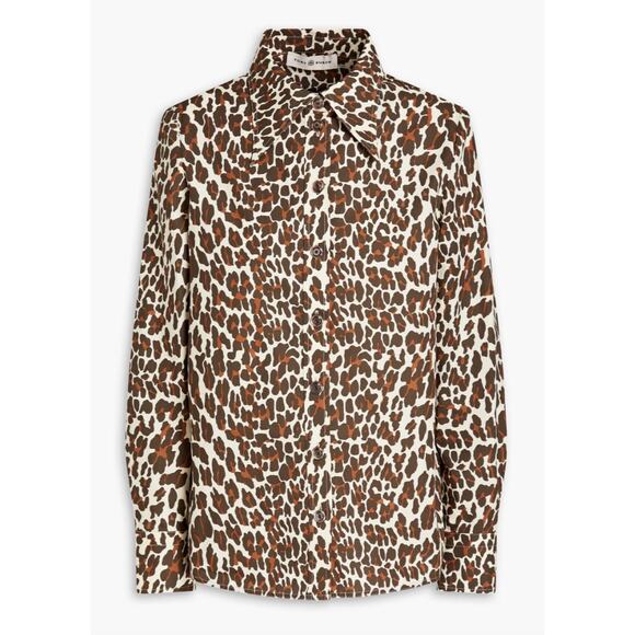 Tory Burch Reva Leopard-Print Cotton-Poplin Shirt size 14 - Picture 6 of 6